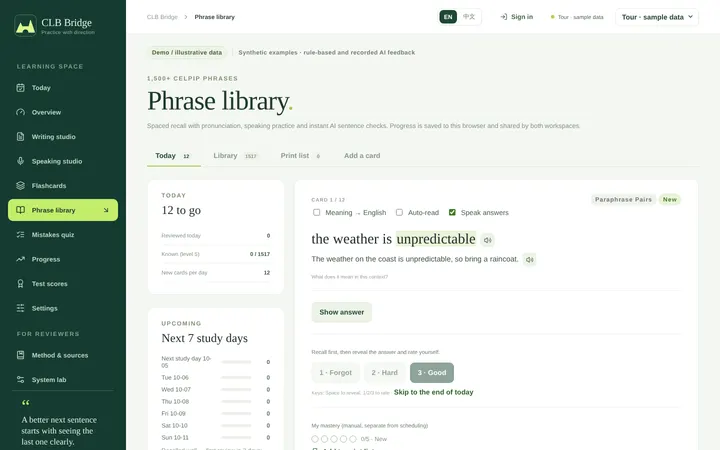 Phrase library with spaced recall